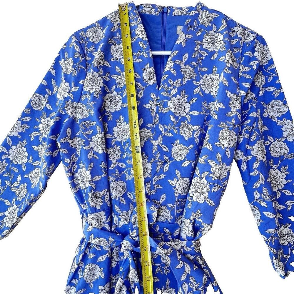 APPLESEED'S Blue Floral Midi Dress Womens  Stretch blue purple  Sleeve Tie 10P. - Picture 4 of 12